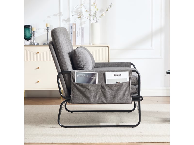  Canapé-lit 2 places 104x85x92 cm convertible en lit, poches latérales, chenille grise  - Conforama C