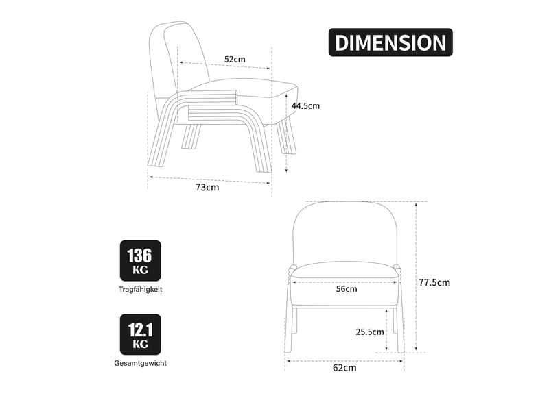  Fauteuil de salon scandinave - 62 x 73 x 77,5 cm - fauteuil d'appoint  et pieds en bois massif -tissu chenille - ivoire  - Conforama C