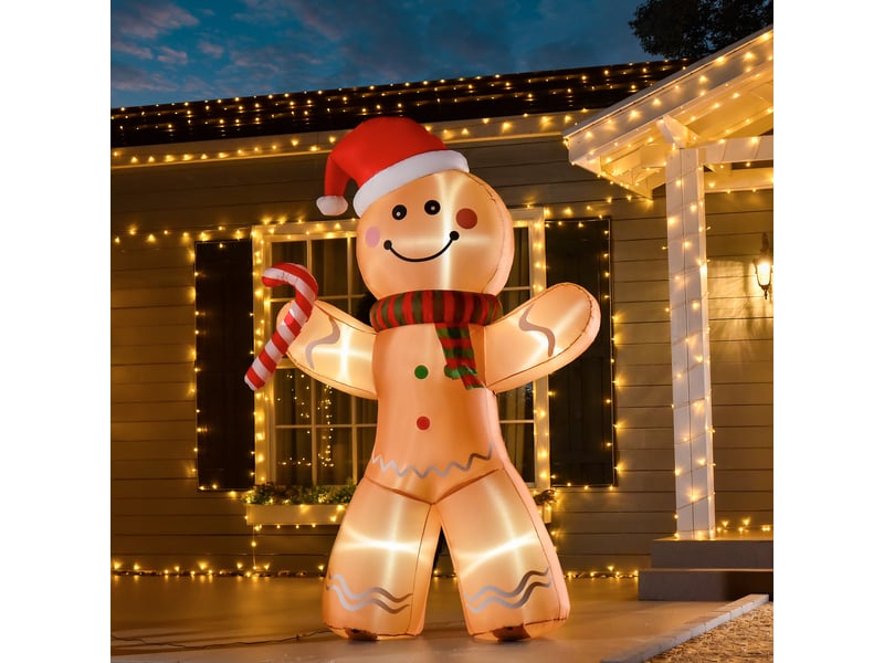  Bonhomme en pain d'épice autogonflant, avec souffleur, décoration de noël de 2,4 m avec lumières led  - Conforama C