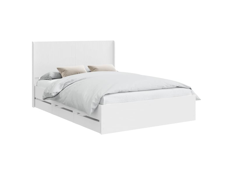  Lit double- lit adulte -  cadre de lit avec rangement et tête de lit blanc 150 x 200 cm  - Conforama A