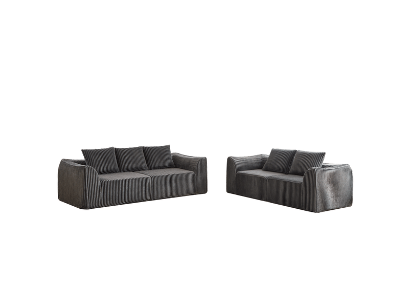  Canapé velours côtelé gris - lignes épurées, dossier inclinable, 5 coussins - confort moderne pour salon  - Conforama A