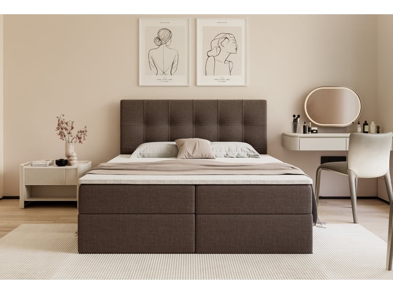  Lit coffre venus - 160x200 cm - avec matelas et surmatelas - tissu tressé - marron VENUS - Conforama D