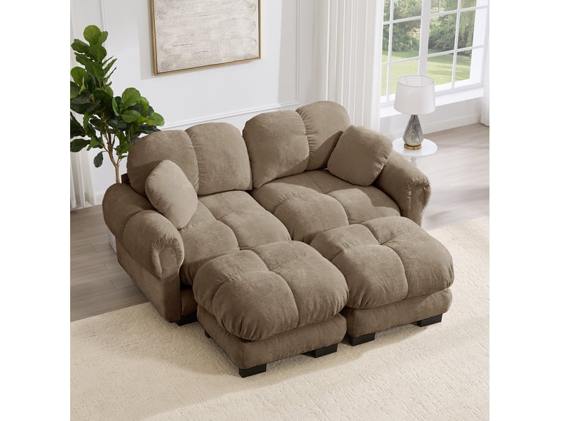  Canapé modulaire 2 places en tissu marron avec ottomane mobile, composition en u ou en l, style élégant  - Conforama E