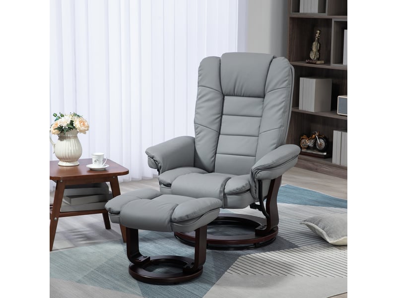  Fauteuil inclinable avec repose-pieds, pivotant, dossier inclinable, aspect cuir, jusqu'à 130 kg, gris  - Conforama C