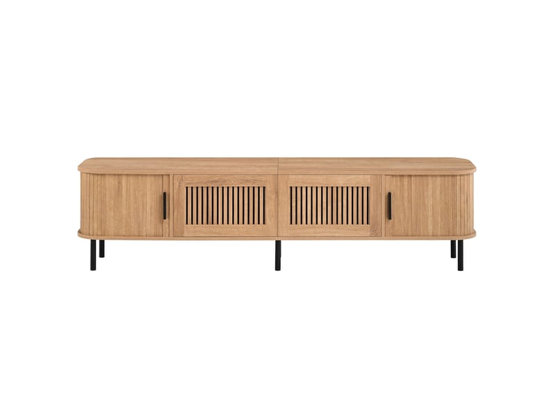  Meuble tv 2 portes 2 tiroirs led mdf et fer coloris naturel 180x40x44.5 cm GL8290N - Conforama A