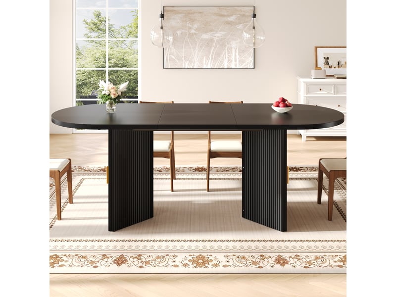  Table à manger extensible 120 à 160 cm, table de cuisine avec rangement et étagère réglable, mdf, noir Fay Lum - Conforama E
