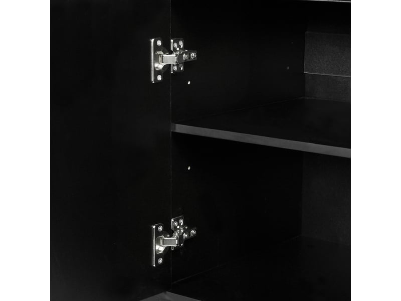 Buffet vitrine 150x40x75cm double porte, tiroir, éclairage led piloté par appli et espace de présentation, façades brillantes, panneaux de particules,noir evarich - Conforama D