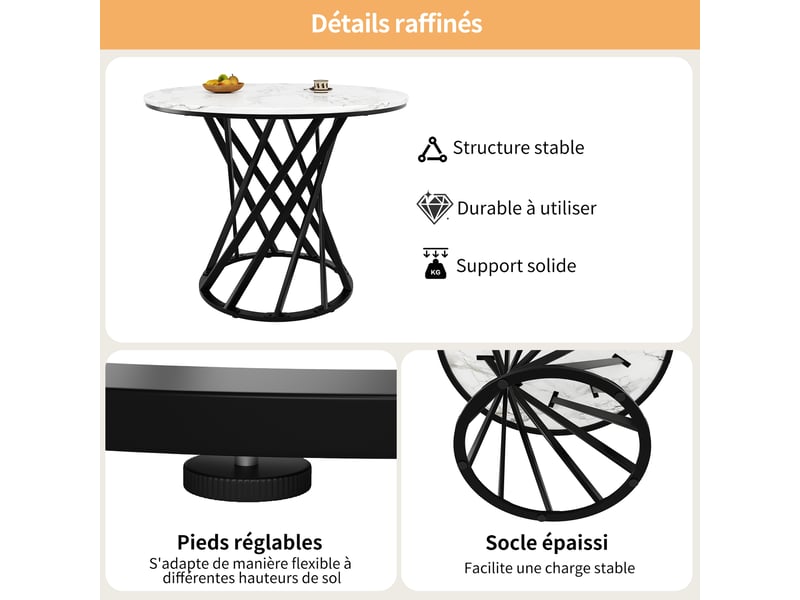 Table de séjour ronde fixe noir - 80x80-80max.cm table noir - Conforama E