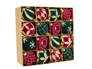 Lot de 16 boules de noël velours bordeaux foncé + vert foncé, 8cm – paillettes dorées, décoration pour sapin et fêtes