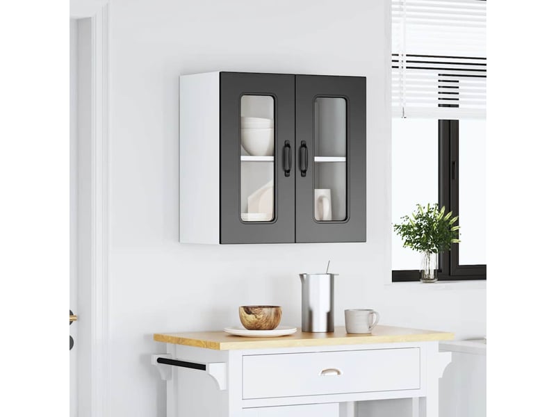  Meuble de rangement, armoire murale de cuisine avec porte en verre kalmar noir shl4964  - Conforama D