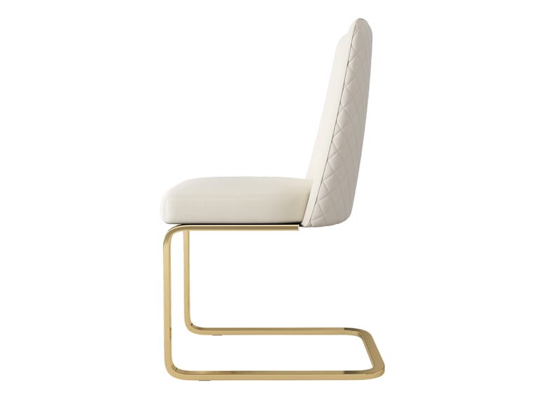  Lot de 4 chaises de salle à manger à dossier losangé  - pieds en métal doré, velours beige  - Conforama A