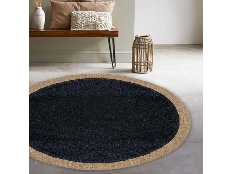 Tapis rond en jute et coton, 120 cm, noir et jute, dylrev 69020 - Conforama D