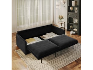 Canapé droit convertible MODENUIT 3 places Tissu noir avec coffre de rangement