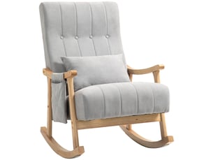 Fauteuil à bascule avec coussin lombaire, assise large, structure en bois d'hévéa, jusqu'à 120 kg, gris