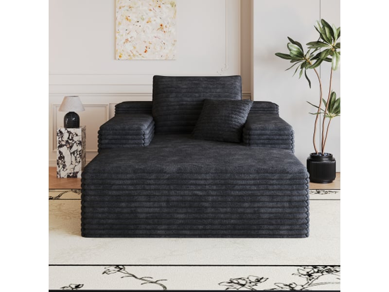 Canapé modulable velours côtelé noir 115x159 cm - chaise-longue - assise profonde - sans montage - salonchambre - Conforama B