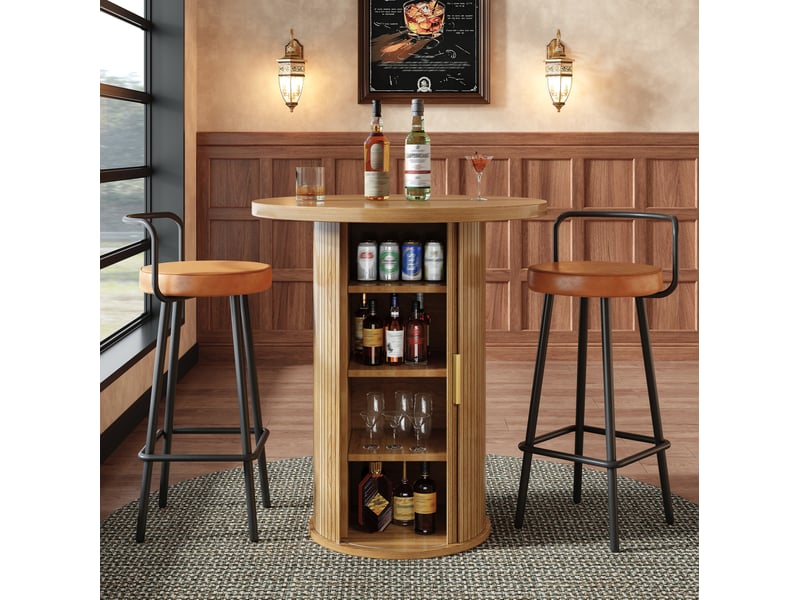  Table de bar ronde 60x60x91,6 cm avec rangement en mdf effet bois  - Conforama E
