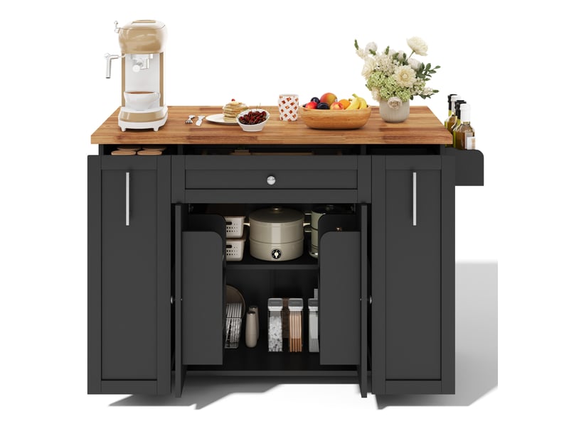  Desserte de cuisine mobile 120x45x87 cm plateau rabattable mdf noir et naturel  - Conforama A