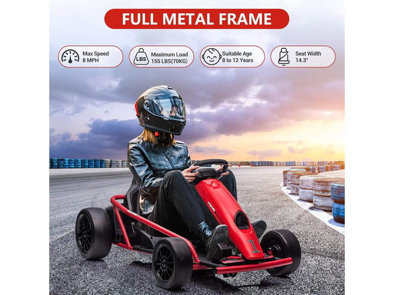  Kart électrique pour enfant 24 v, mode dérive, 2x300 w, siège réglable, mp3, 70 kg – rouge PTO_0YXZLG79 - Conforama C