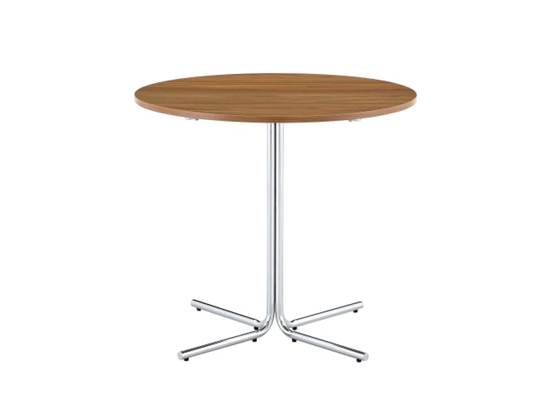  Table d'appoint ronde en noyer et mdf, piètement métal chromé à 3 pieds, design minimaliste salon &amp; salle à manger  - Conforama A