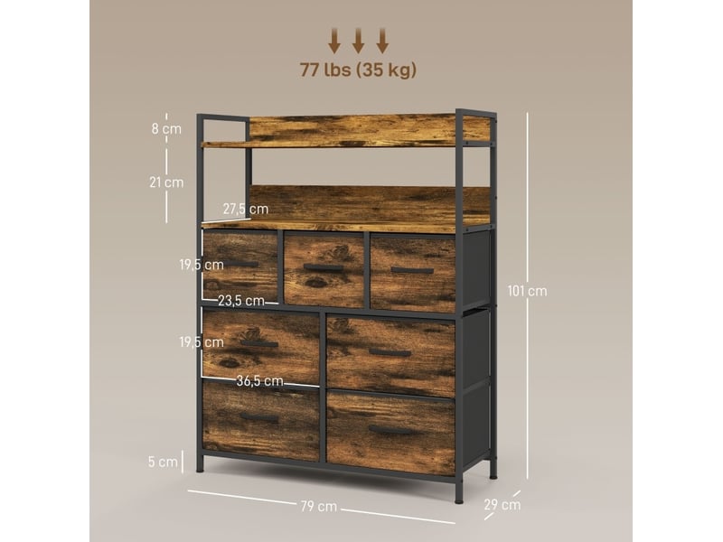  Commode 79x29x101 cm 7 tiroirs pliables style industriel brun  - Conforama E