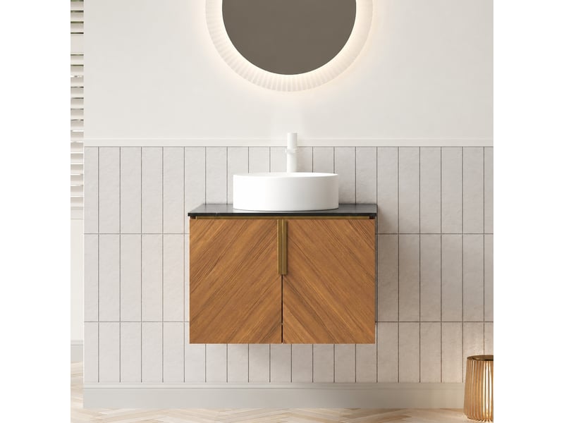  Meuble vasque suspendu 61 cm avec vasque ronde blanche et plan noir  - Conforama D