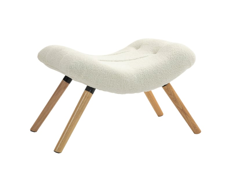  Repose-pied et tabouret rembourré avec assise ergonomique et pieds en hêtre, en tissu bouclette polyester blanc crème  - Conforama A