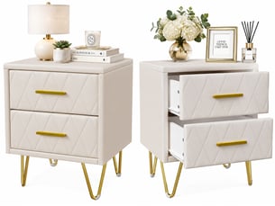 Lot de 2 tables de chevet,2 tiroirs, moderne table de nuit chambre pu, commode chambre,armoire de chevet,beige