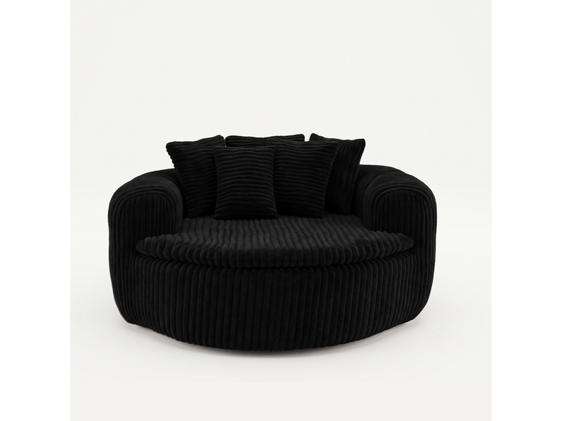  Fauteuil lounge noir tissu côtelé profond avec 5 coussins dossier large assise salon chambre  - Conforama A