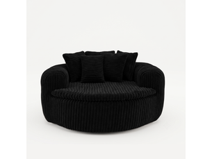 Fauteuil lounge noir tissu côtelé profond avec 5 coussins dossier large assise salon chambre