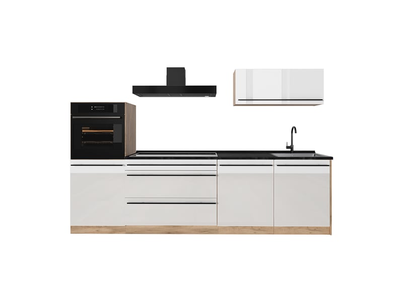  Vicco cuisine, blanc haute brillancechêne doré, 280cm plan de travail anthracite  - Conforama A