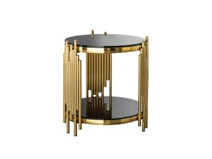 Table d'appoint ronde en verre trempé et acier inoxydable bout de canapé 2 niveaux design moderne pour salon et chambre
