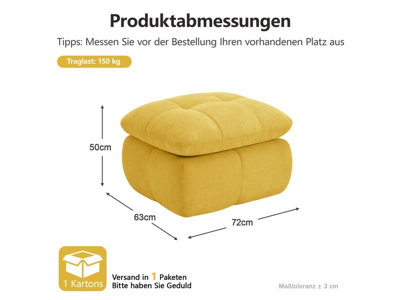  Pouf repose-pieds en tissu chenille jaune 72,5x63x50 cm  - Conforama C