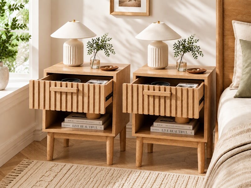  Lot de 2 table à chevet bois-1 tiroir et compartiment-bois massif - table d'appoint - 40 x 35 x 55 cm  - Conforama B
