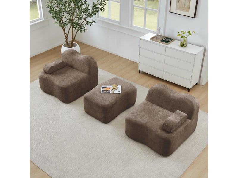  Canapé 2 places avec pouf - 192x167x70 cm - canapé d'angle modulable velours mousse 32d sans structure rigide 550kg - marron  - Conforama D