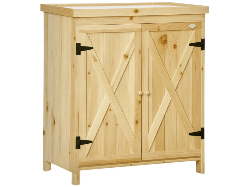  Armoire de jardin en bois massif plateau métal galvanisé 80 x 45 x 92 cm  - Conforama A