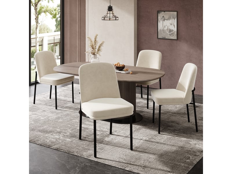  Chaises de salle à manger lot de 4 avec assise rembourrée  - pieds en métal, velours beige  - Conforama C