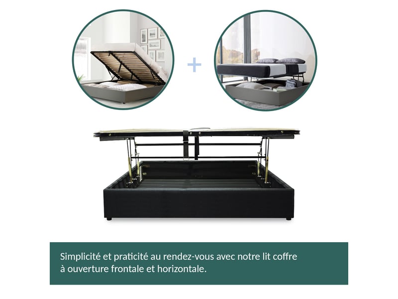  Ensemble lit coffre parallèle et matelas hybride nuage 160x200 cm - tissu gris clair - collection tissu PREMIUM - Conforama C