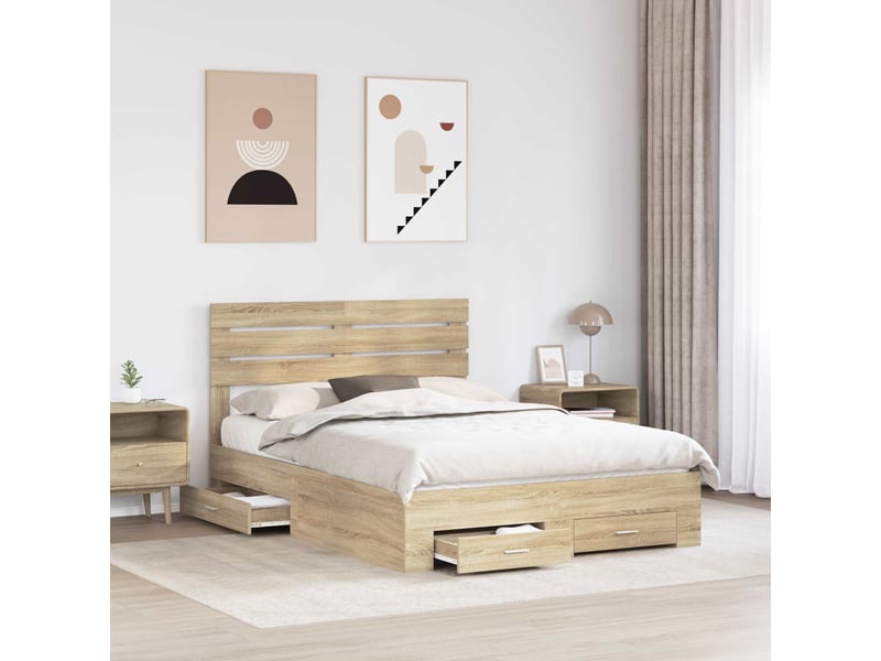  Lit double- lit adulte -  cadre de lit chêne sonoma 150 x 200 cm bois d'ingénierie  - Conforama B