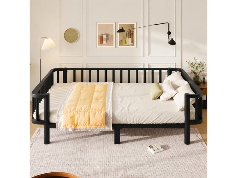  Lit banquette en métal 140 x 200 cm, sommier à lattes en acier renforcé, noir  - Conforama C