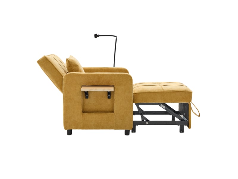 Fauteuil-lit 2-en-1 jaune moutarde en chenille avec coussin et rangements - Conforama D