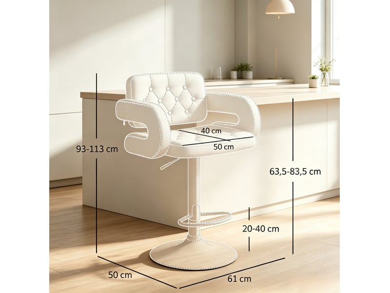  Tabouret de bar réglable et pivotant avec accoudoirs en métal et revêtement synthétique blanc  - Conforama E