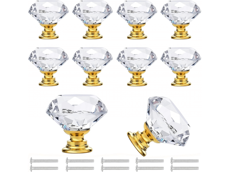  10 boutons transparents dorés pour porte d'armoire, boutons en cristal pour tiroir, boutons pour porte d'armoire de cuisine.  - Conforama A
