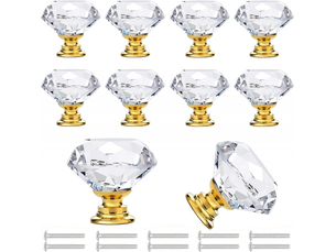 10 boutons transparents dorés pour porte d'armoire, boutons en cristal pour tiroir, boutons pour porte d'armoire de cuisine.