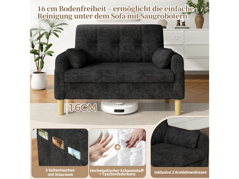  Canapé 2 places gris en tissu chenille avec 2 coussins inclus  - Conforama C