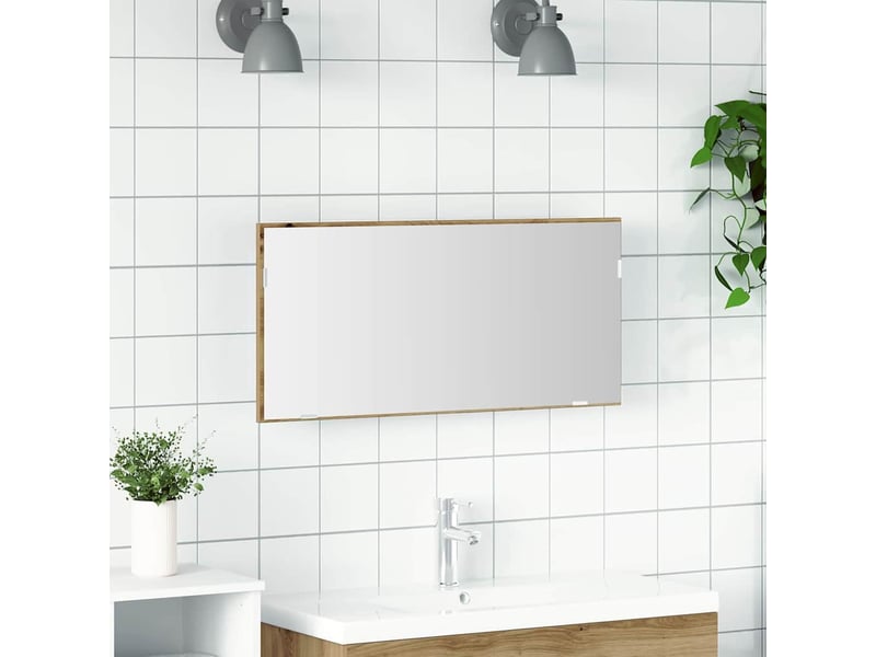Miroir de salle de bain, miroir de toilette chêne artisanal 80 x 37 cm verre et bois ingénierie cf62656 - Conforama B