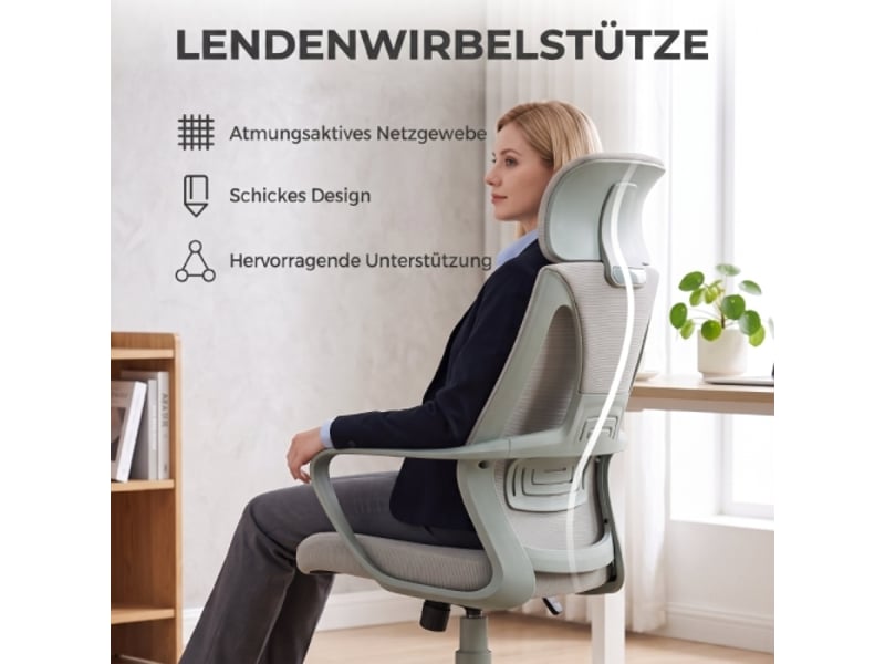  Chaise de bureau inclinable avec appui-tête et soutien lombaire, réglable en hauteur, gris  - Conforama E