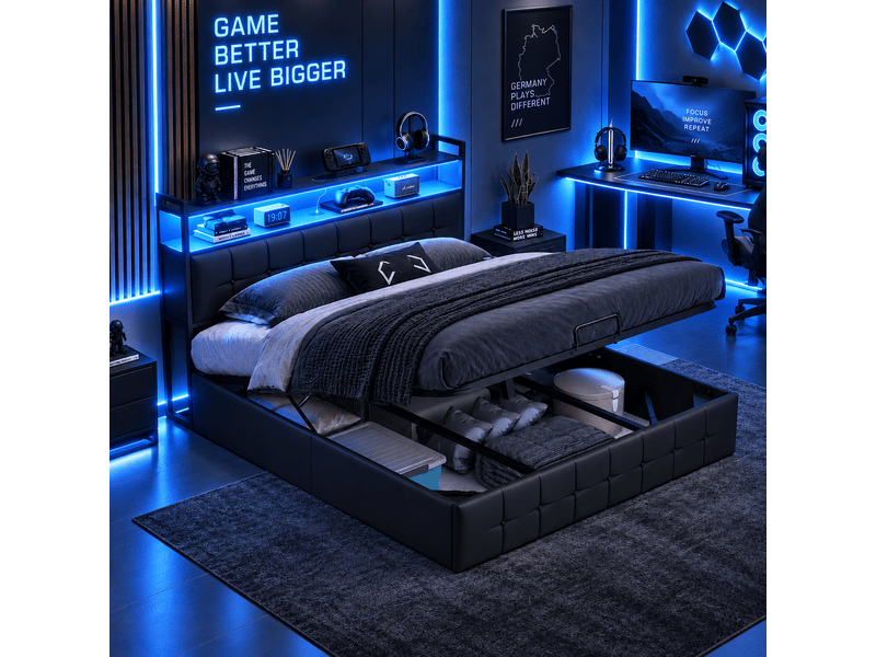 Lit coffre 140x200 cm coloris noir - Conforama B