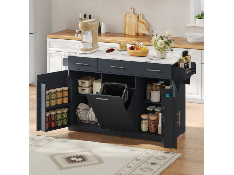  Desserte de cuisine 136x75x92 cm plateau rabattable mdf gris  - Conforama C