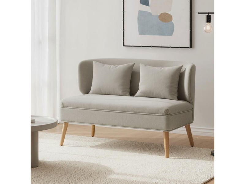  Canapé droit 2 places 117x65x78,5cm dossier à oreilles | style rétro chic tissu chenille et pieds bois | assise épaisse 23cm charge 220kg - beige  - Conforama C