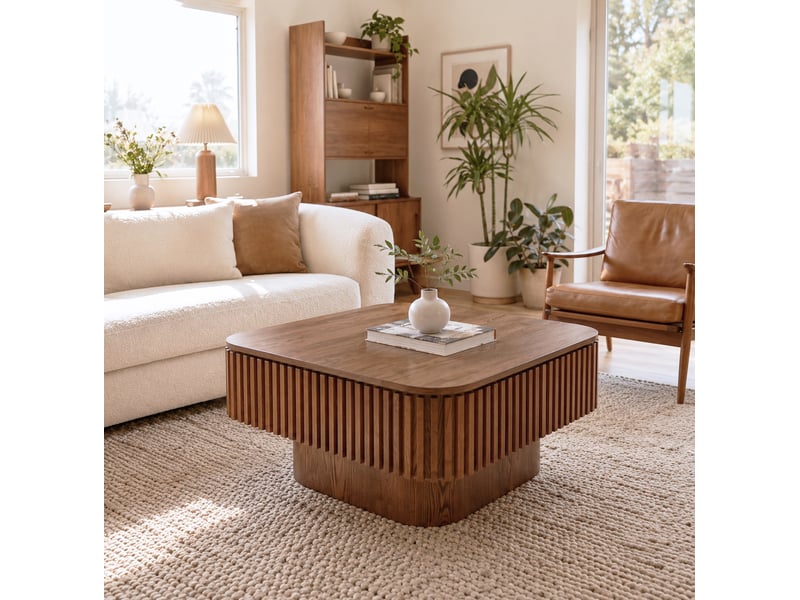  Table basse carrée 75x75x35 cm coloris noyer avec rangement caché  - Conforama B